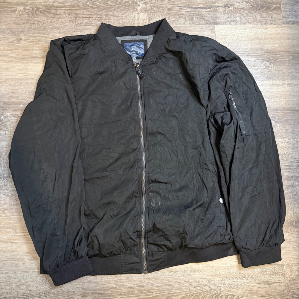 George Mens Black Bomber Jacket Lightweight Full Zip Flight Jacket Size 2XL